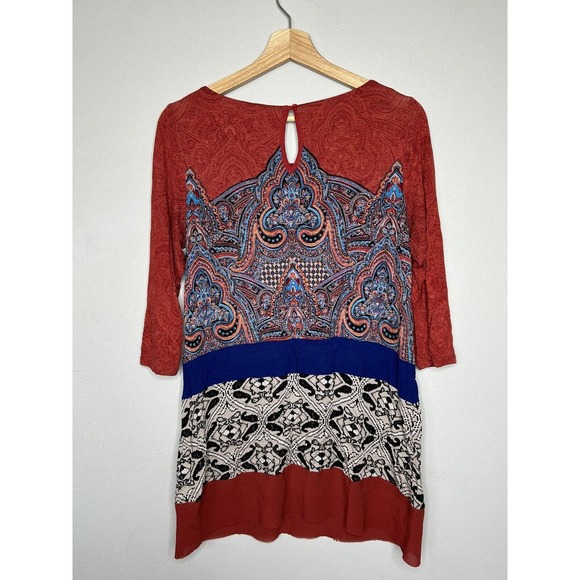 Akemi + Kin Gia Tunic Size Small Rust Blue Paisley Boho - Picture 6 of 7